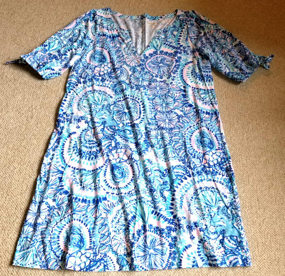 Womens Dress-LILLY PULITZER-'Blue Grotto; Commotion In The Ocean' 'Easley'-L